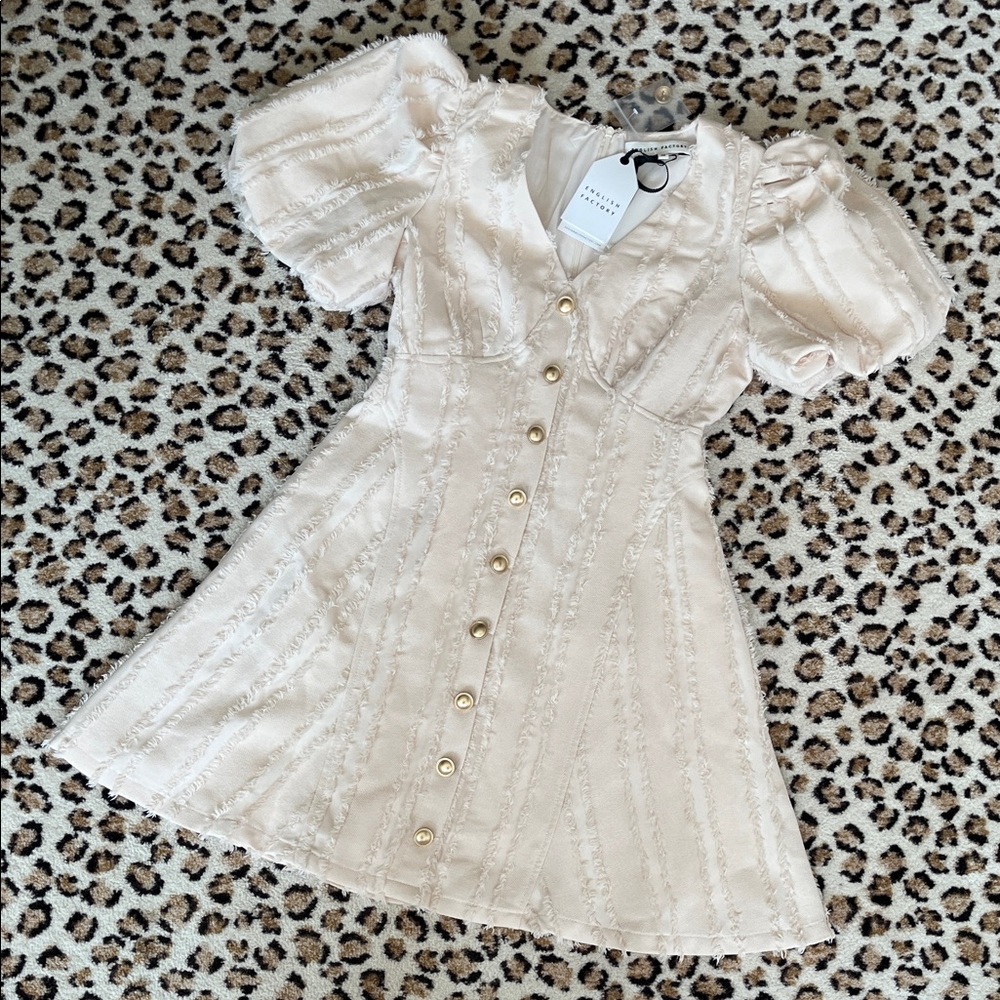 English Factory Cream Mini Dress with Puff Sleeves